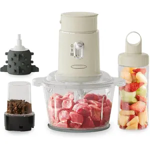 250W Electric  , 4 in 1   for Grinding Meat, Peeling Garlic & Juicing, Variable Speed Blender and  Processor Combo with 1.5L Glass Bowl & 2 Cups (0.4L+0.2L), Beige