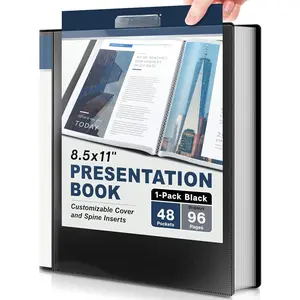Presentation Binder 48-Pocket, Displays 96 Pages, 8.5x11 Portfolio Binder with Plastic Sleeves, Storage and Organizer for Documents, Photos,  Artwork, Projects, Recipes (Black)