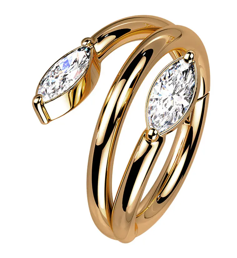Women's Rose Gold PVD Wrap CZ Hinged Segment Ring, Hinged Ring Women
