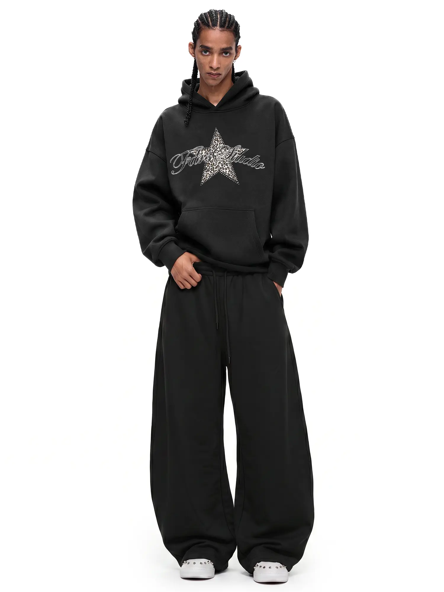 FDR Star Leopard Patchwork Embroidered Rhinestone Hoodie for Women & Men, Oversized Pullover Sweatshirt with Vintage Loose Fit, Y2K Vintage Streetwear Long Sleeve Top