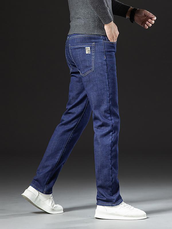Men's Fleece-Lined Denim Jeans, Winter Casual Friday Loose Straight-Leg Warm Pants, Thickened Thermal Comfortable Men's Clothing