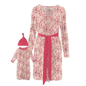 Women's Bamboo Maternity/Nursing Robe & Layette Gown Set - Peach Blossom Music Class
