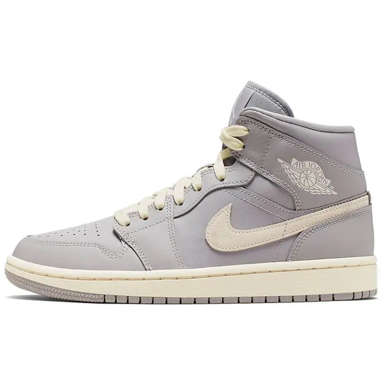 Jordan 1 Mid Atmosphere Grey Pale Ivory Retro Versatile Comfort Basketball Shoes Women's CD7240-002