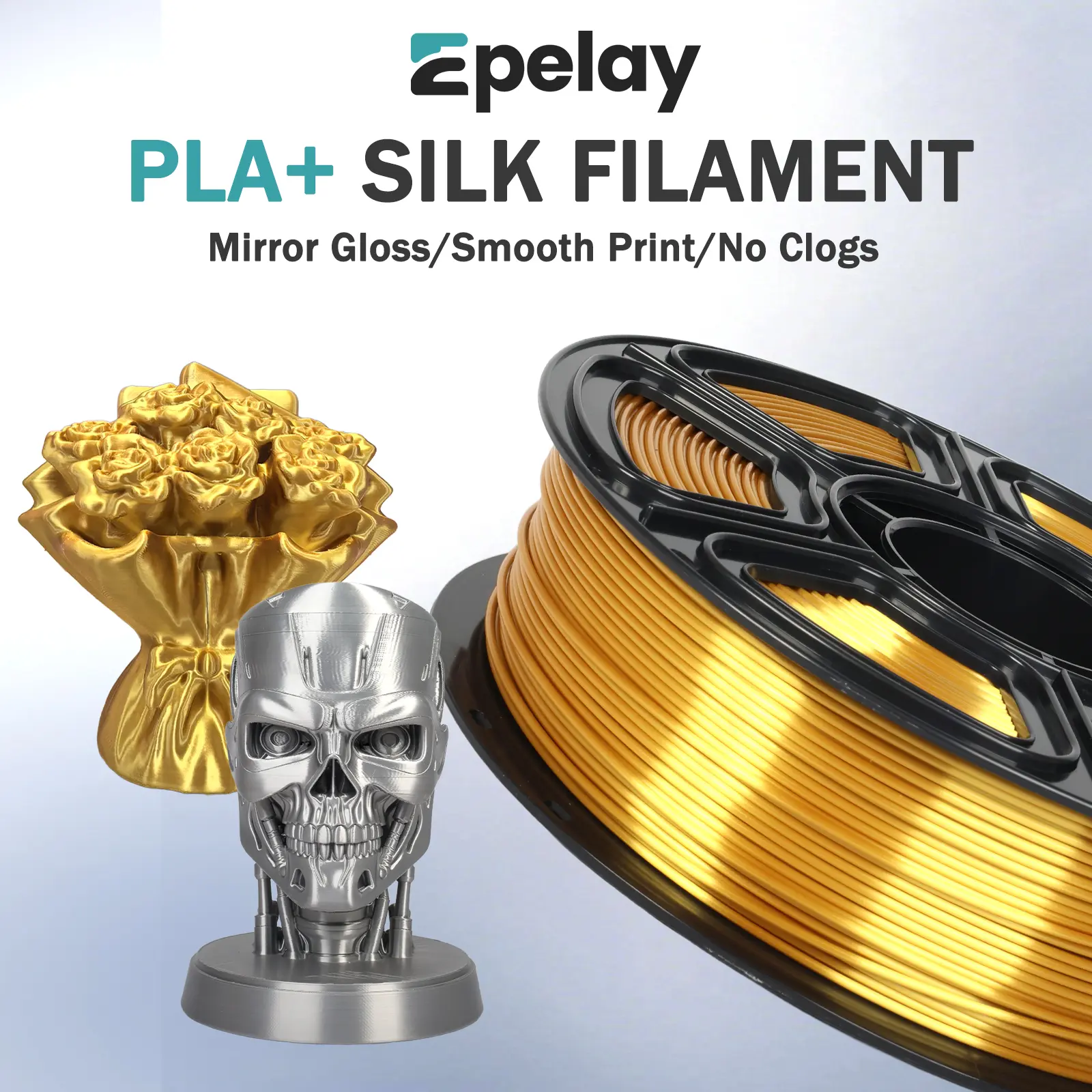 Epelay PLA+ Silk 3D Printer Filament - Gold, Silver Options, High Gloss Finish, Smooth Printing, No Clogging, Compatible with FDM 3D Printers,summerwins