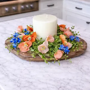 Peach Poppy Candle Wreath, Easter Wreath, Mothers Day Gift, Spring Wreath, Summer Decor