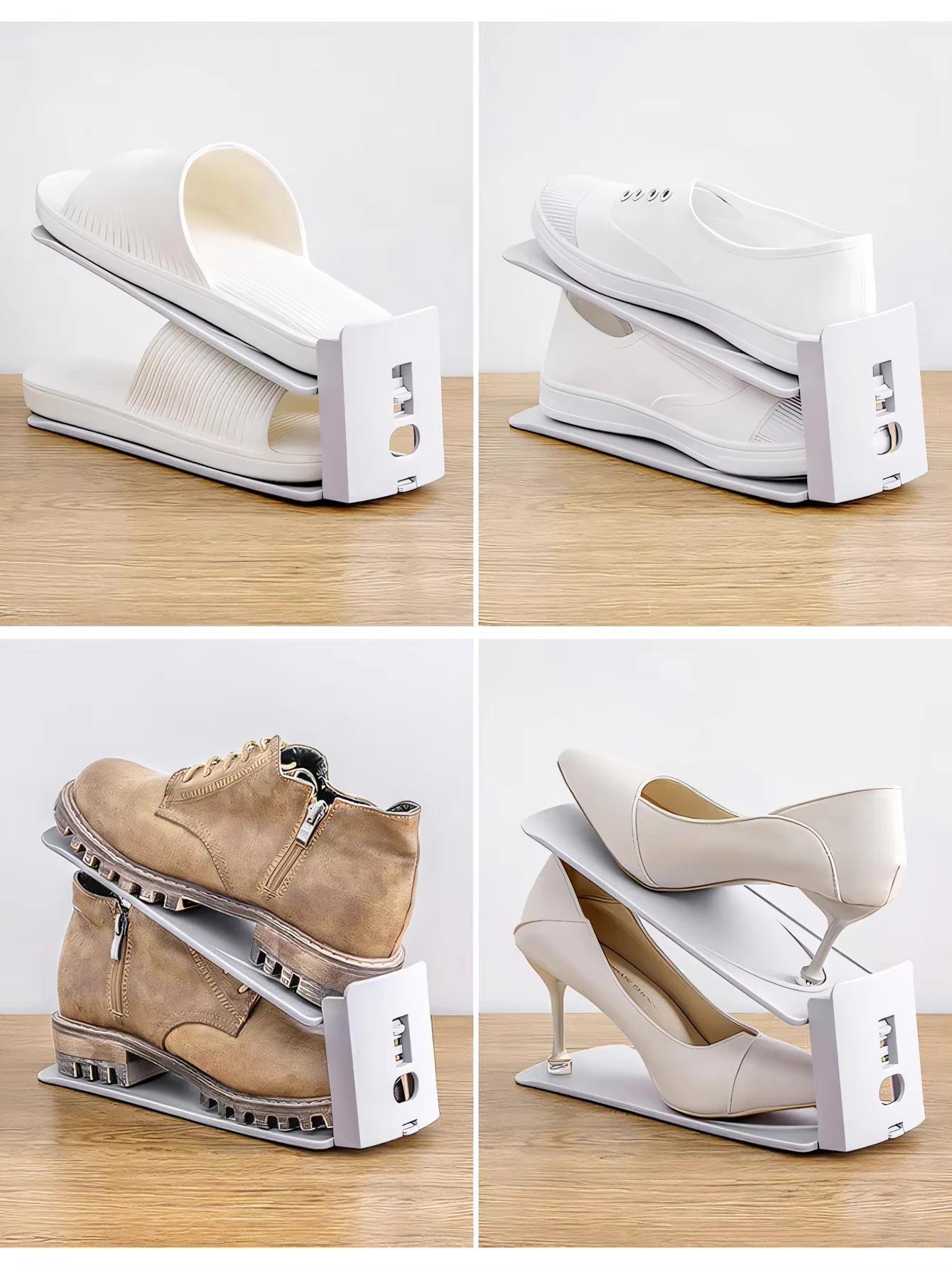 2pcs Space Saving Shoe Rack 2-Layer Adjustable Expandable Shoe Storage Organizer for Closet Easy Assembly Shoe Storage Organizer