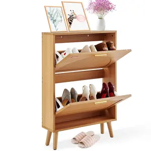 【fathersdaygift】VEVOR Shoe Cabinet with 2 Flip Drawers Shoe Storage Cabinet for EntrywayFree Standing Shoe Storage Organizer with Rattan Doors for HeelsBootsSlippers in HallwayLiving Room