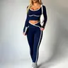 Women's 2-Piece Spring & Fall Colorblock Sportswear Set, Knitted Stretchy Fabric, Slim-Fit, Long Sleeve Top & Skinny Pants, Ideal for Workout & Casual Wear, Workout Sets