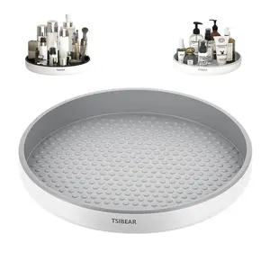 360° Rotating Makeup Storage Box Large-Capacity Plastic Cosmetic Organizer with Anti-Slip Base Self-Standing Vanity Tray for Skincare Perfumes Lipsticks Compact Standalone No Power Required Gift Basket White