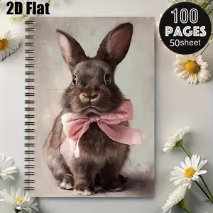 1pc Rabbit Design Spiral Notebook, 5.7x8.26 Inch, Cute Animal Journal with Durable Coil Binding, Perfect for Daily Notes, School Supplies, Travel Journal, Birthday Gift for Kids, Easter Present for Rabbit Lovers, Stationery for Students and Offic
