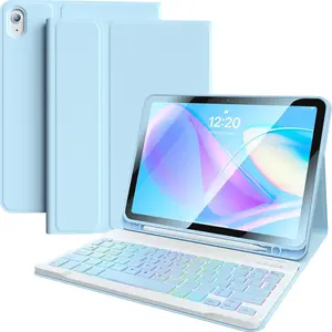 for IPad 11th 10th Generation Case with Keyboard 10.9-inch 7-Color Backlit Detachable  BT Keyboard Split Type with Pen Holder Suitable for 10th Generation  iPad in 2022 (Blue)
