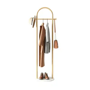 Freestanding Clothes Rack with Shelf, Metal Coat Hanger Stand on Wheels with Hooks, Portable Heavy Duty Garment Rack for Bedroom Living Room Dorm