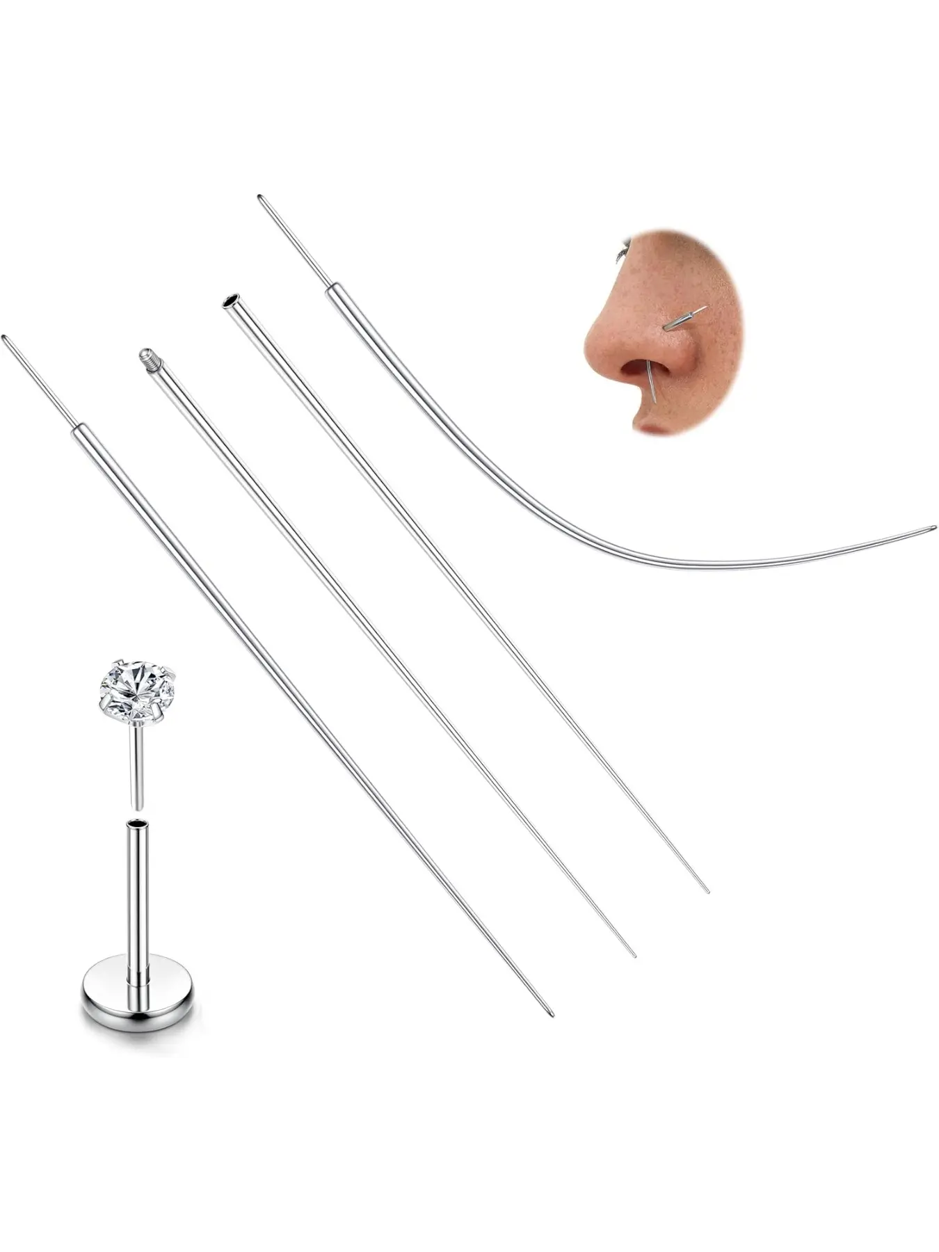 14G/16G Piercing Taper Tool ASTM F136 Titanium Piercing Threader Tool for Threaded Push In Threadless Labret Tragus Helix Conch Piercing Jewelry Cartilage Earring Lip Nose Studs Piercing Changing Stretching Kit Assistant Tool, Septum Piercing Kit