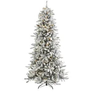 7.5’ Flocked Livingston Fir Artificial Christmas Tree with Pine Cones and 500 Warm LED Lights