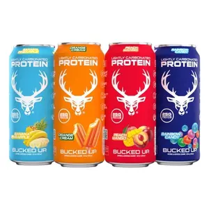 Bucked Up Protein Drink 12ct - Lightly Carbonated flavors include Banana Pineapple Orange Cream Green Apple Cherry Limeade & Peach Mango Flavors