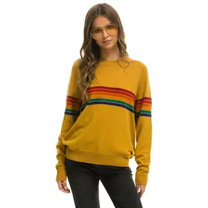 RAINBOW STRIPE 6 UNISEX LIGHT CASHMERE SWEATER - HARVEST