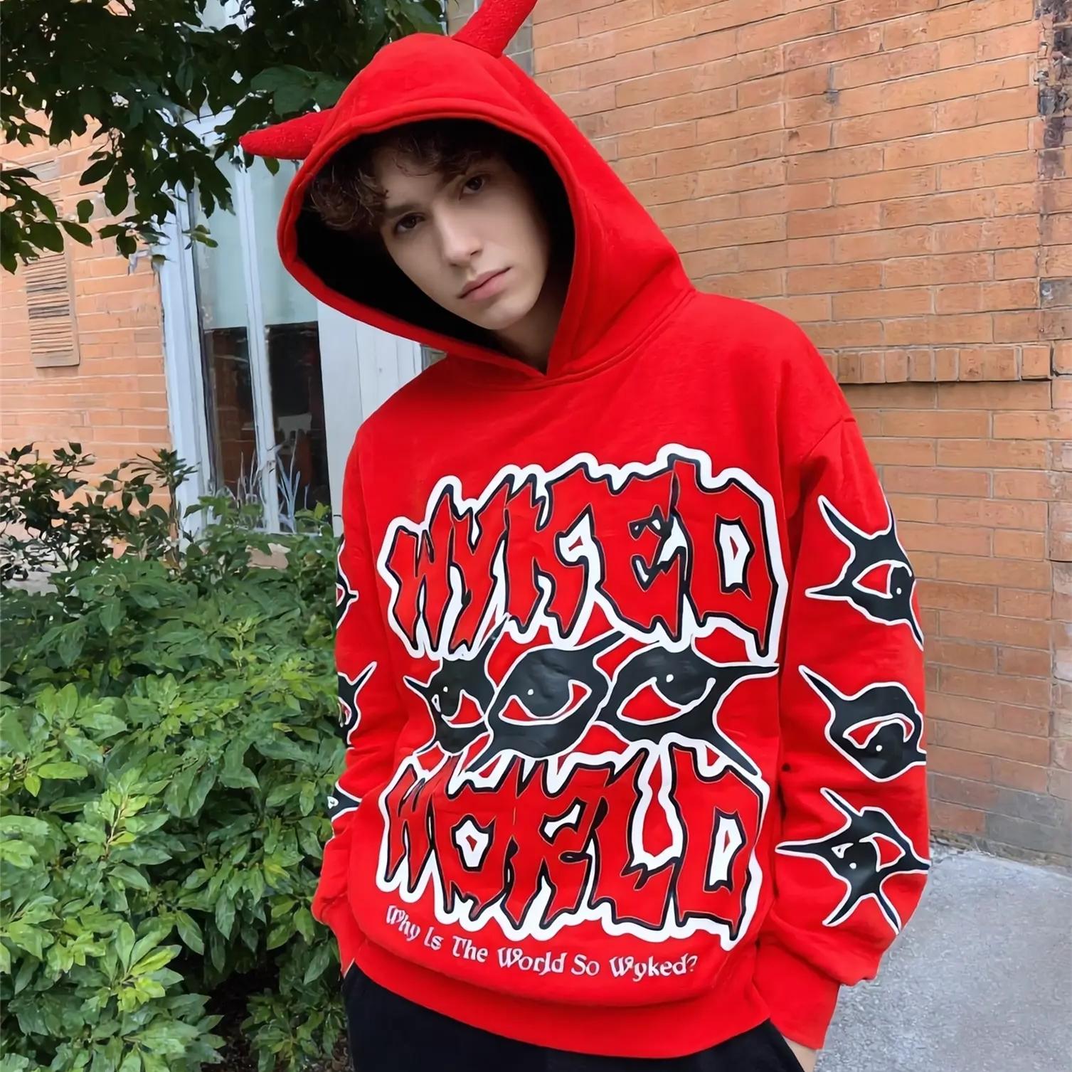 Men's Women's Baggy Horn Graphic Hoodie Unisex Harajuku Y2K Streetwear Pullover Fall Spring All Oversized Christmas Halloween Thanksgiving Day Menswear Sweatshirts Menswear Sweatshirts Tops Long Sleeve Long Sleeve Casual