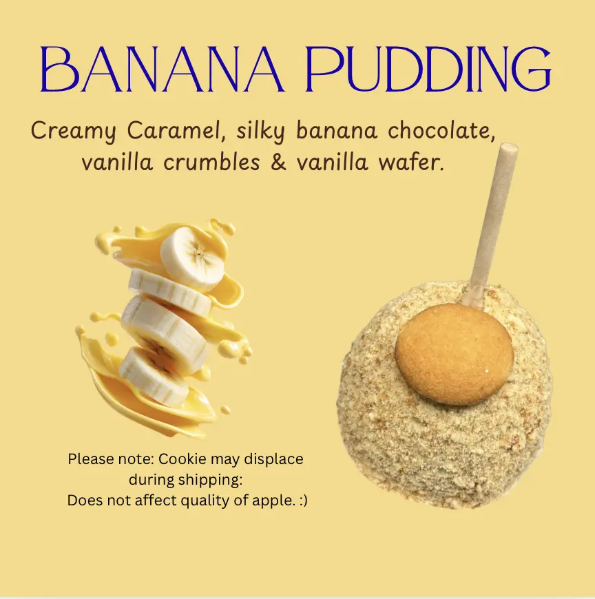 Copperpot Caramel Apple: Banana Pudding - Large Crisp Granny Smith Apple Coated in Signature Copper Pot Caramel with Chocolate & Vanilla Toppings