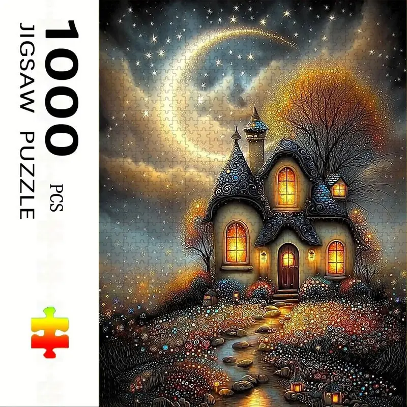 1000 Piece Cartoon House Puzzle, Large Adult Family Interactive Toy, DIY Home Decor, Holiday Scene, Mixed Colors, Perfect Gift
