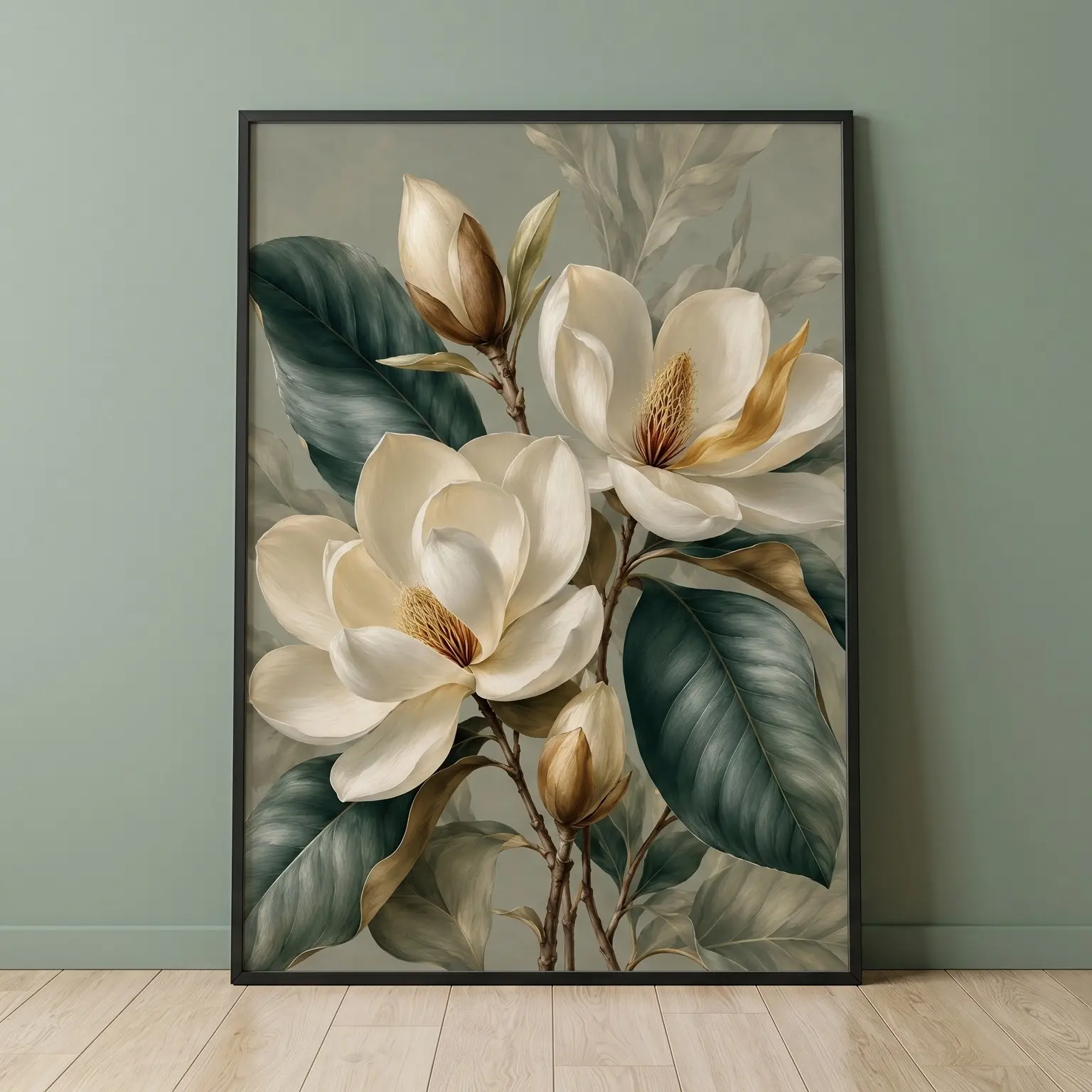 Unframed White Magnolia Blossom Poster, Vintage Floral Wall Art Farmhouse Decor, Botanical Fine Art Print, Elegant Nature Home Decor for Living Room Bedroom Kitchen
