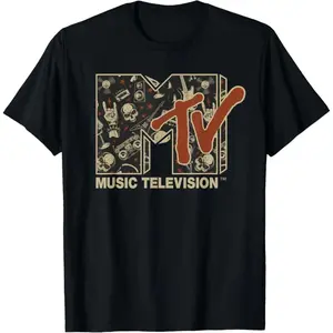 🎸[Graphic Tee][100% Cotton]MTV Rock n Roll Music Graphic T-Shirt, Vintage Skull & Guitar Design, Hard Heavy Metal Tee, Classic Cotton Short Sleeve Shirt, Men's Graphic Tee, Perfect Gift for Him, Retro Music Lover Shirt