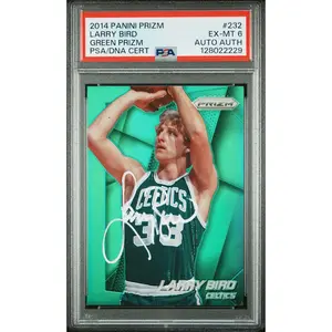 Larry Bird 2014 Panini Prizm Green Prizm Signed Basketball Card #232 Graded PSA 6 Auto Cert #128022229
