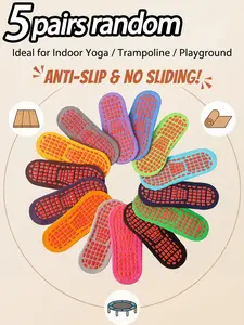 Random 5 Pairs Anti-Slip Floor Socks, Trampoline Specialized Adult Indoor Yoga Playground Socks, Fall & Winter Sporty Fitted Socks