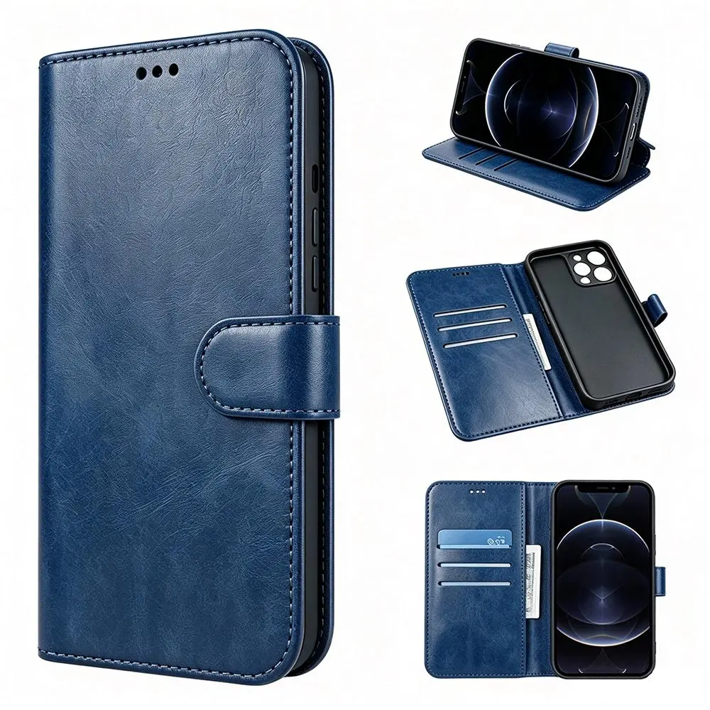 Leather Wallet Phone Case for iPhone 11 12 13 14 15 16 17 18 Pro Max Card Holder Stand