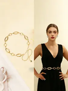 Adjustable Gold & Silver Oval and Circle Link Waist Belt - Elegant Fashion Accessory for Women's Party and Formal Wear Trendy Exquisite Belt