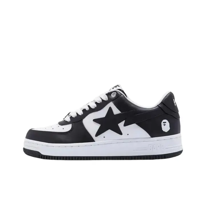 Contrast Black White Shiny Patent Leather Star Flat Skate Sneakers Breathable Non Slip Wear Resistant Multi Scene Hip Hop Casual Shoes