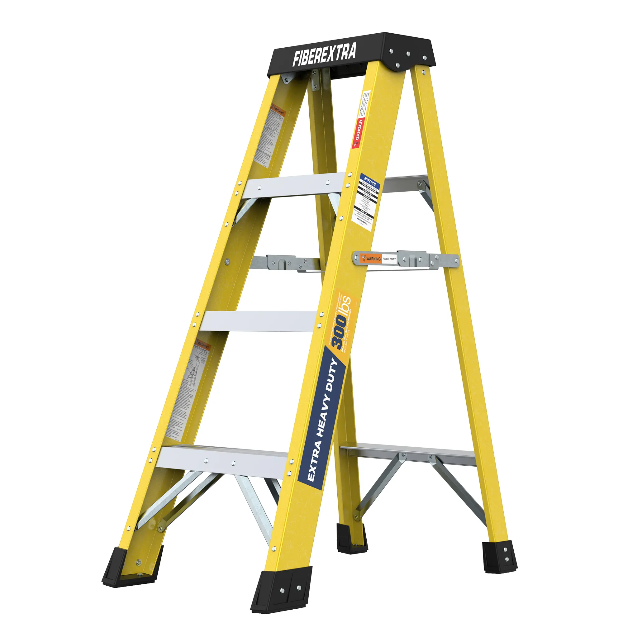 Fiberglass Reinforced Single-Side Ladder - Lightweight, Non-Conductive 4/6-Step Yellow Access Ladder for Home Improvement, Building Supplies