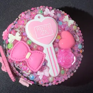 Mini Cute Storage Jar Pink Customized with Bling Heart Design and Bow Accents for Girls