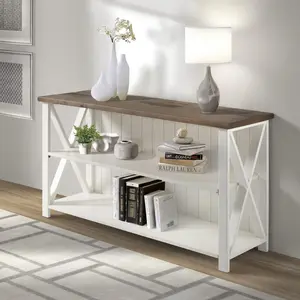 Walker Edison Furniture  52 in. Solid Wood Farmhouse Storage Console, White & Reclaimed Barnwood