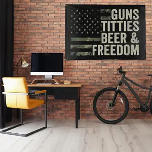 Guns Titties Beer & Freedom House Flag 3x5FT,Meme Flag,Vivid Color - Double Stitched Polyester with 4 Brass Grommets for College Dorm Room Decor. (3x5ft)