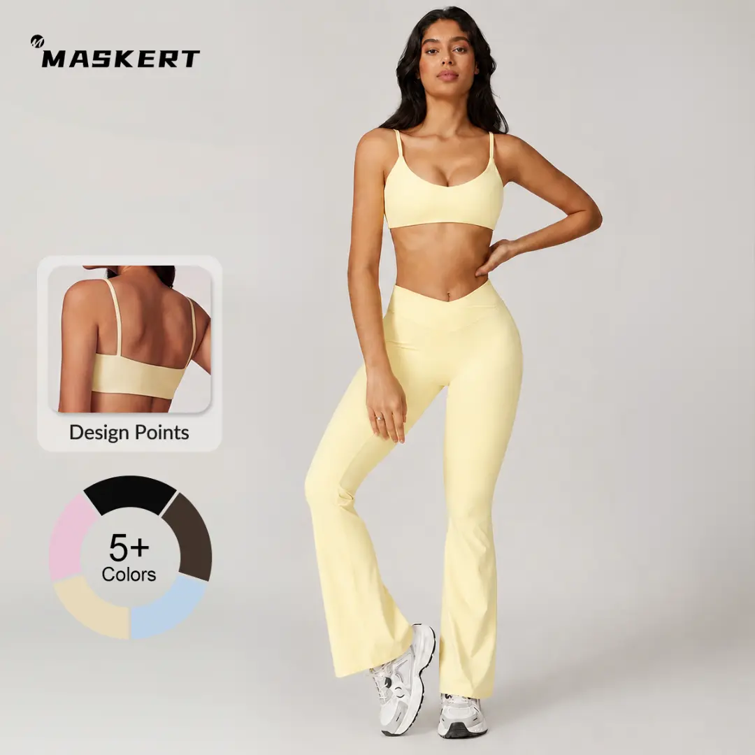 MASKERT Women's Two Piece Set Sports Tank Top & High Waisted Butt Lifting Tummy Control Bootcut Leggings Stylish Activewear for Yoga & Gym summerwins Athletic Set Athleisure Sportswear Set tiktokshopbacktoschool