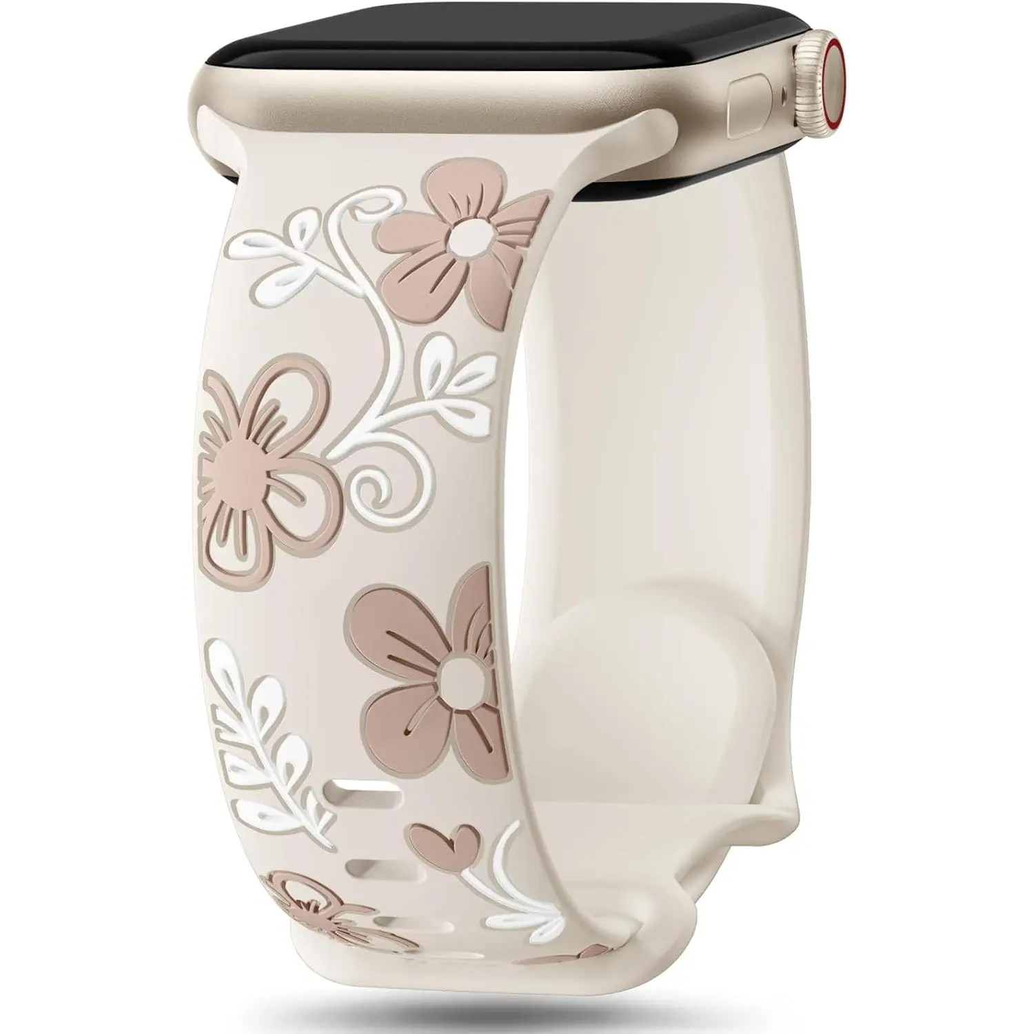 *WBA-XLL Floral Band Compatible with Apple Watch Bands For Women 40mm 41mm 38mm 42mm 44mm 45mm 46mm 49mm, Engraved Cute Flower Silicone Inlay Dressy Strap for iWatch Series 10 9 8 7 6 5 4 3 2 SE Ultra