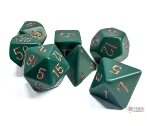Opaque (Dusty Green/Copper) Chessex Brand D&D/RPG Polyhedral Dice Set - 7 Dice with Clear Storage Case