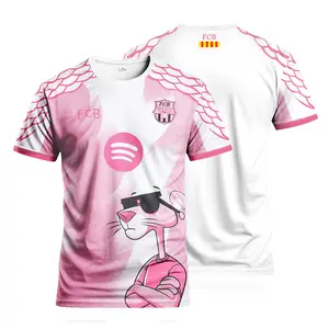 Pink & White Pink Panther Soccer Jersey Crew Neck Comfortable Sports Top - Suitable for Matches, Training, Casual Wear and Gifts - Unisex/Men/Women - Summer T-Shirt
