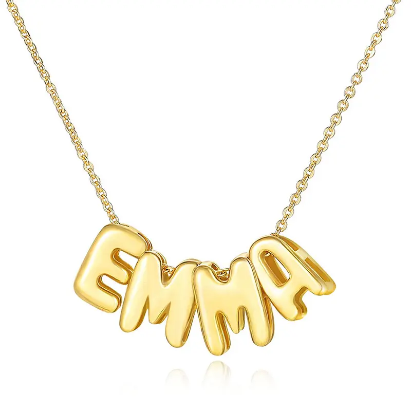 Custom 3D Bubble Name Necklace, Personalized Puff Initial Charm Personalized Jewelry Gift Custom Nameplate Necklace | Letter Initials Round Puffed Necklace