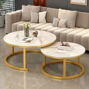 HXYOYO 27.6-inch modern style nested coffee table set, two-piece set, featuring a white marble-textured tabletop and metal legs, ideal for living rooms and office spaces - elegant and versatile design