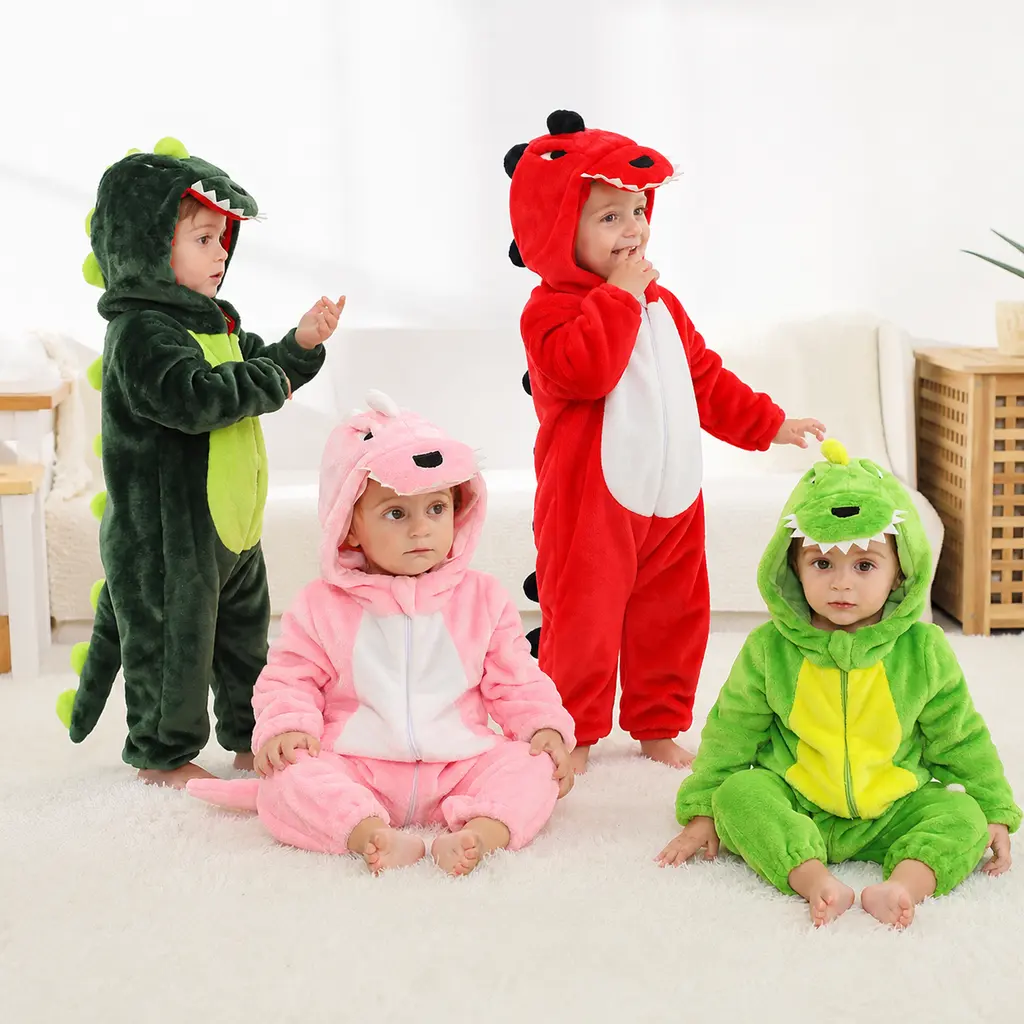 Toddler Pink Green Red Dinosaur Halloween Christmas Outfits Baby Animal Costume Romper Onesie | Fall Winter Infant Zip Up Hooded Pajamas Costume Cosplay Jumpsuit Casual Clothes  for Boys and Girls, Polyester, 3-4T(120)