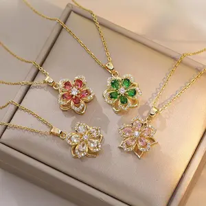 Five-Petal Flower 360° Rotatable Pendant Necklace Elegant Light Luxury Niche Design High-End Feel Women's Necklace for Any Occasion necklace earring