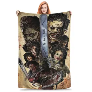 Chainsaw Monster Themed Cozy Flannel Blanket - Warm & Soft Polyester Knit, Gothic Horror Design with Chainsaw for Man Illustrations, All-Season Comfort, Perfect Gift for Fans of Dark Fantasy, Allseason Blanket | Gothic Horror Theme | Digital Pri 614
