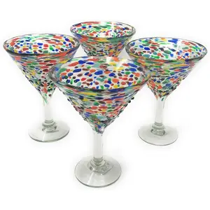 Set of 4 Mexican Hand Blown Modern 12 oz Margarita Glasses