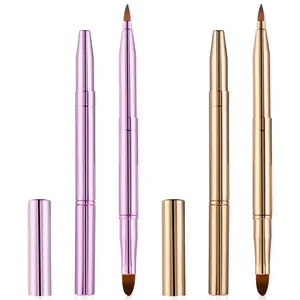 2 Pcs Retractable Lip Brush, Double-Ended Makeup Brushes for Lipstick, Lip Gloss (Gold, Pink)