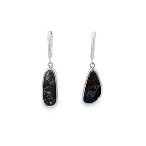 Boulder Opal Bezel Set Dangle Earrings (Pair)