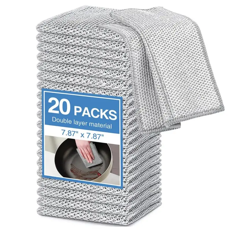 20 Pack Multifunctional Non-Scratch Wire Cleaning Cloths - Double Layer Reusable Dish Cloths, Wet & Dry Use, Suitable for Sinks, Pans, Dishes, Washable, Durable Easy Clean, Durable Cleaning Supplies, Non Scratch Dishcloths