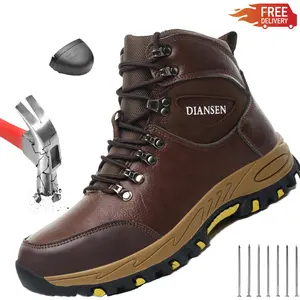 Wear-resisting Men Work Safety Boots Anti-smash Anti-puncture Work Sneakers Waterproof Boots Indestructible Protective Work Boot Construction Work Shoes best waterproof work boots Roofing Shoes Brown Steel Toe Trainers