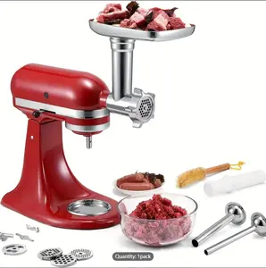 1pc, Food Grinder Attachments For KitchenAid Stand Mixers, Meat Grinder, Sausage Stuffer, Perfect Attachment For KitchenAid Mixers, Silvery(Machine/Mixer Not Included) Kitchen Stuff Kitchen Accessories Baking Supplies International Warranty