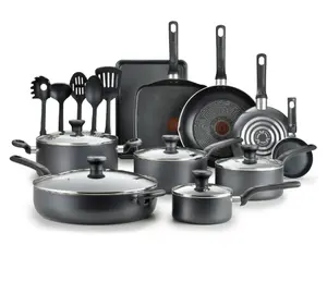 Easy Care, 20 Piece Non-Stick Pots and Pans Cookware Set, Grey